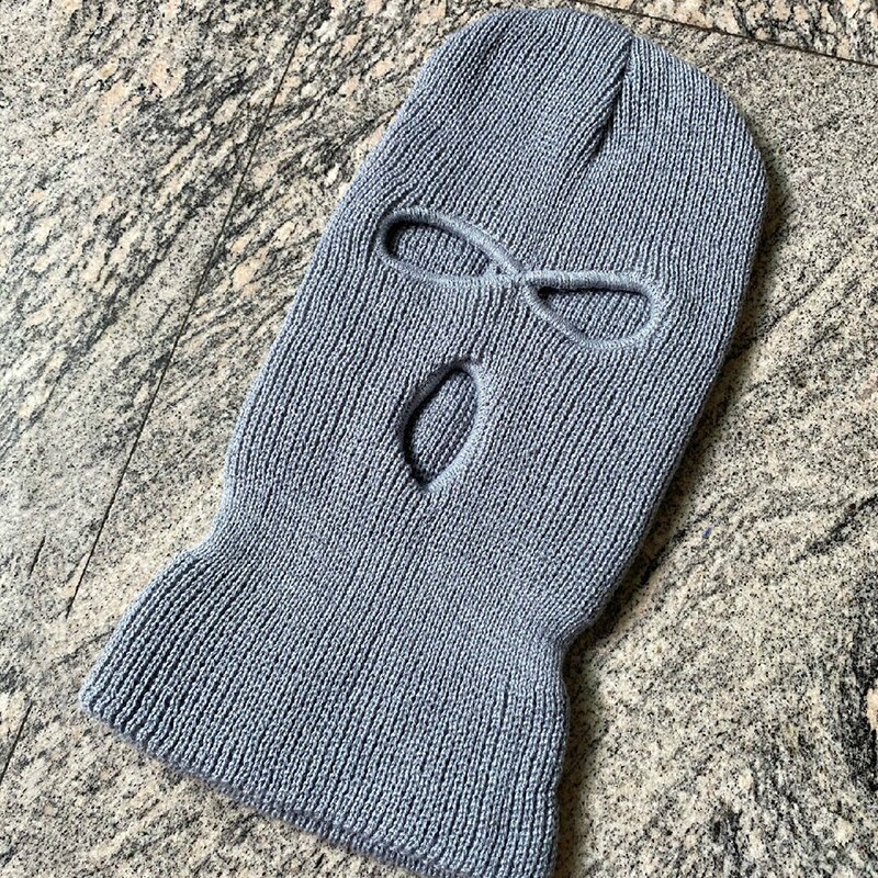 Frauen Ski Maske Männer Winter Warm Skifahren Radfahren 3 Loch Winddicht 3-Loch Gestrickte Sturmhauben Haube Kappe Volle gesicht Maske Im Freien: Grau
