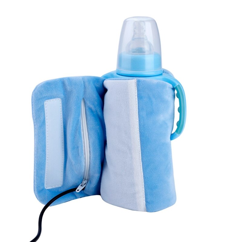 USB Flessenwarmer Draagbare Reizen Melk Warmer Baby Zuigfles Verwarmde Deksel Isolatie Thermostaat Voedsel Heater Blauw