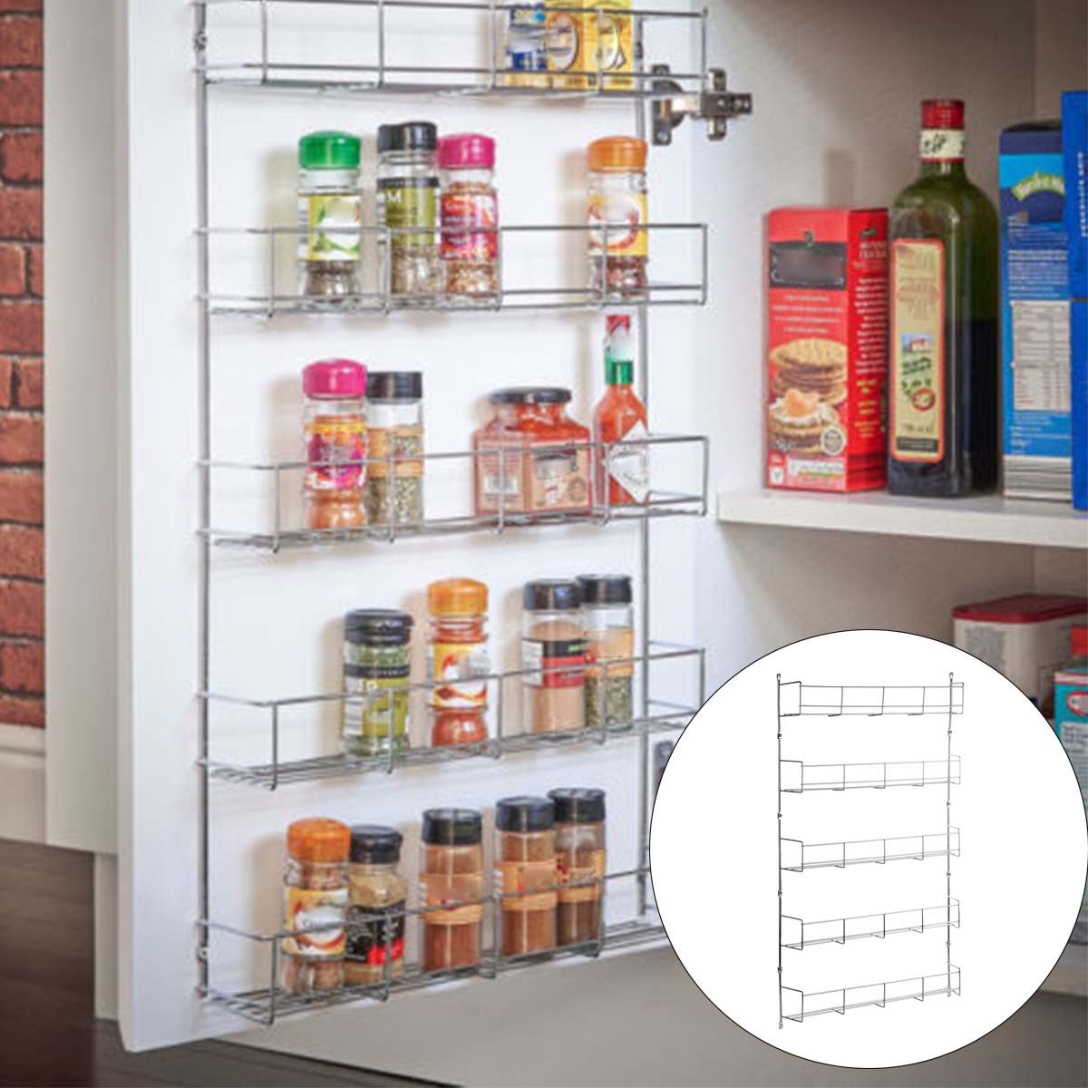 5 Layers Kitchen Spice Rack Multifunctional Organizer Storage Holders Shelf Pantry Wall Hanging Holder Save Space Shelf
