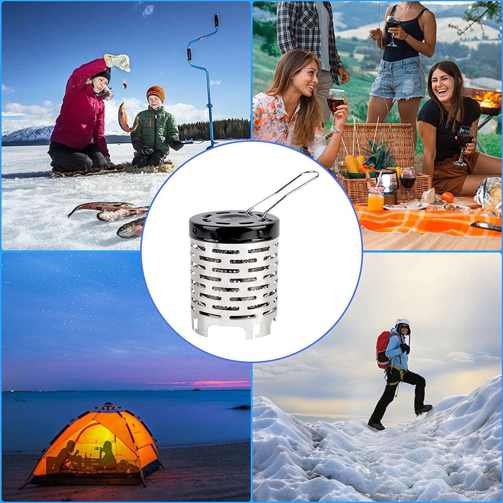 Heater Stainless Steel Mini Winter Outdoor Camping Hiking Fishing Home Barbecue Heating Stove Portable Gas Infrared Tent Heating