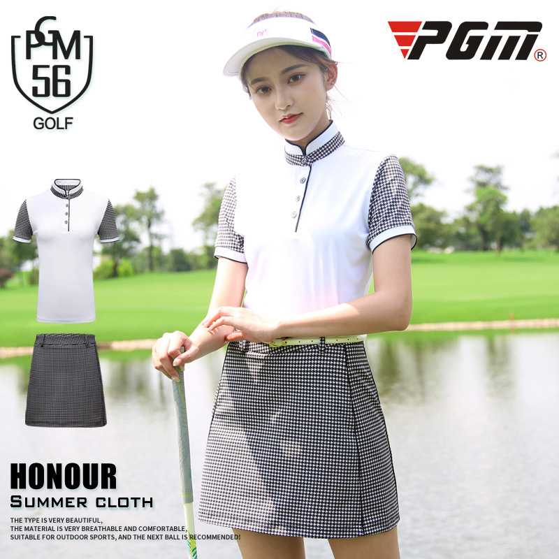 Women Golf Short Sleeve Shirts Plaid Skirts Set Ladies Soft Slim Breathable Slimming Sport Suit Golf Apparel AA60486