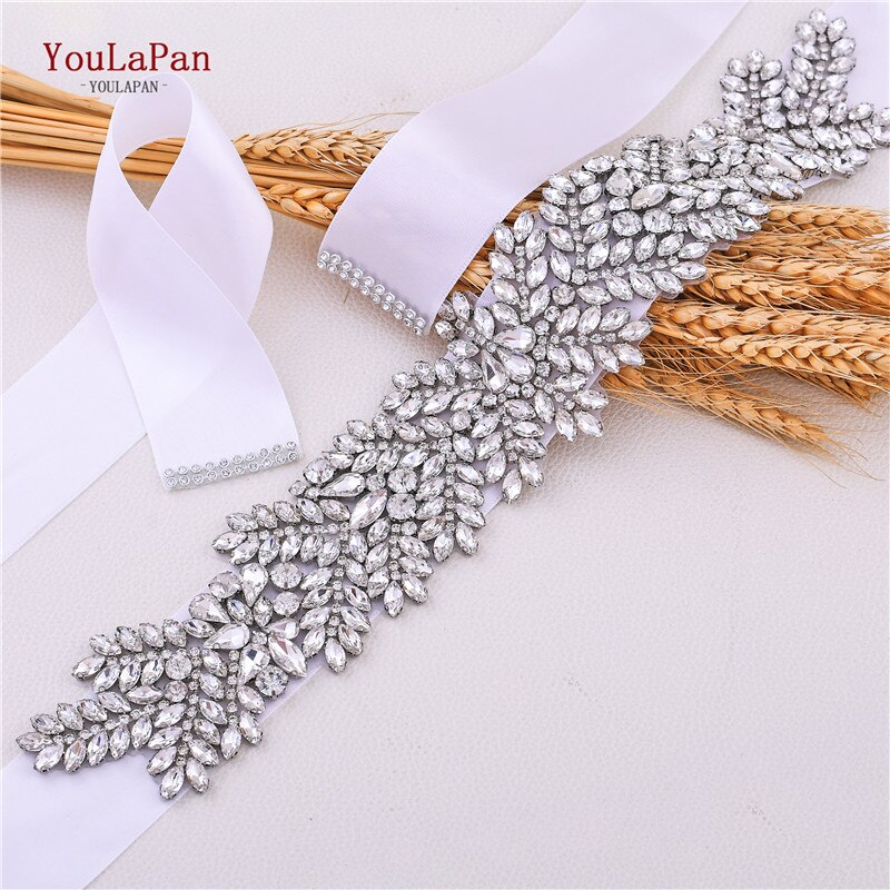 YouLaPan S420 Stunning Brides Belt Ribbon Sash Formal Dress Diamond Belt Rhinestones Belts Wedding Waistband Accessory Applique