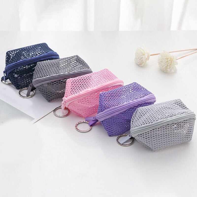 Fashion Mini Women Zipper Coin Purse Small Storage Pouch Girls Kids Polyester Mesh Key Coin Bag Convenient 5 Colors Small Wallet