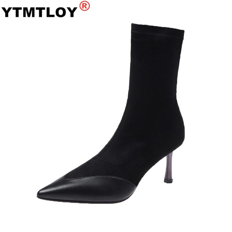 lack Boots High Heels Women Shoes Suede Short Boots Winter Shoes Women Pointed Toe Boots Botas De Mujer Ankle Rome Sock