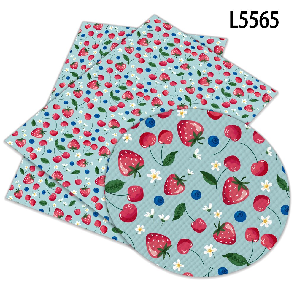 Fruit Strawberry Printed Faux Leather Sheets Synthetic Leather Fabric for Hair Bow Bags Shoes Crafts 30*136cm