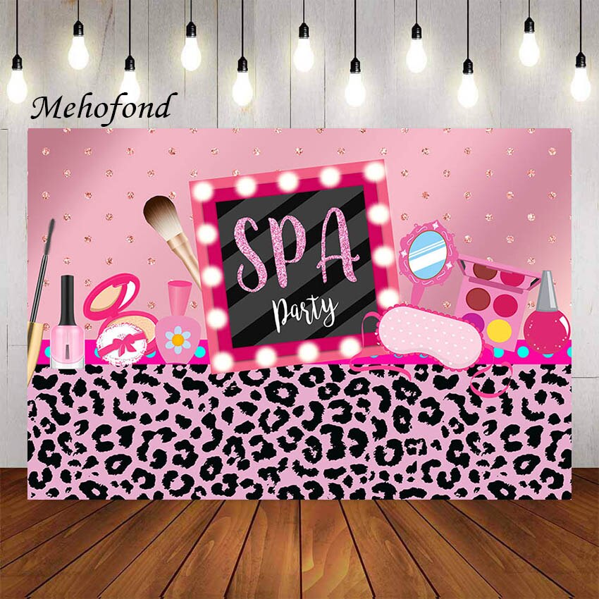 Mehofond Photography Background Spa Themed Party Girls Princess Sweet Pink Make Up Birthday Party Decor Backdrop Photo Studio