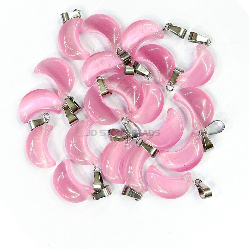 10 Stks/partij Kat Ogen Steen Maan Vorm Charmes Hanger Voor Diy Sieraden Maken Ketting Accessoires Gem Steen Vrouwen Sieraden: Dark Pink