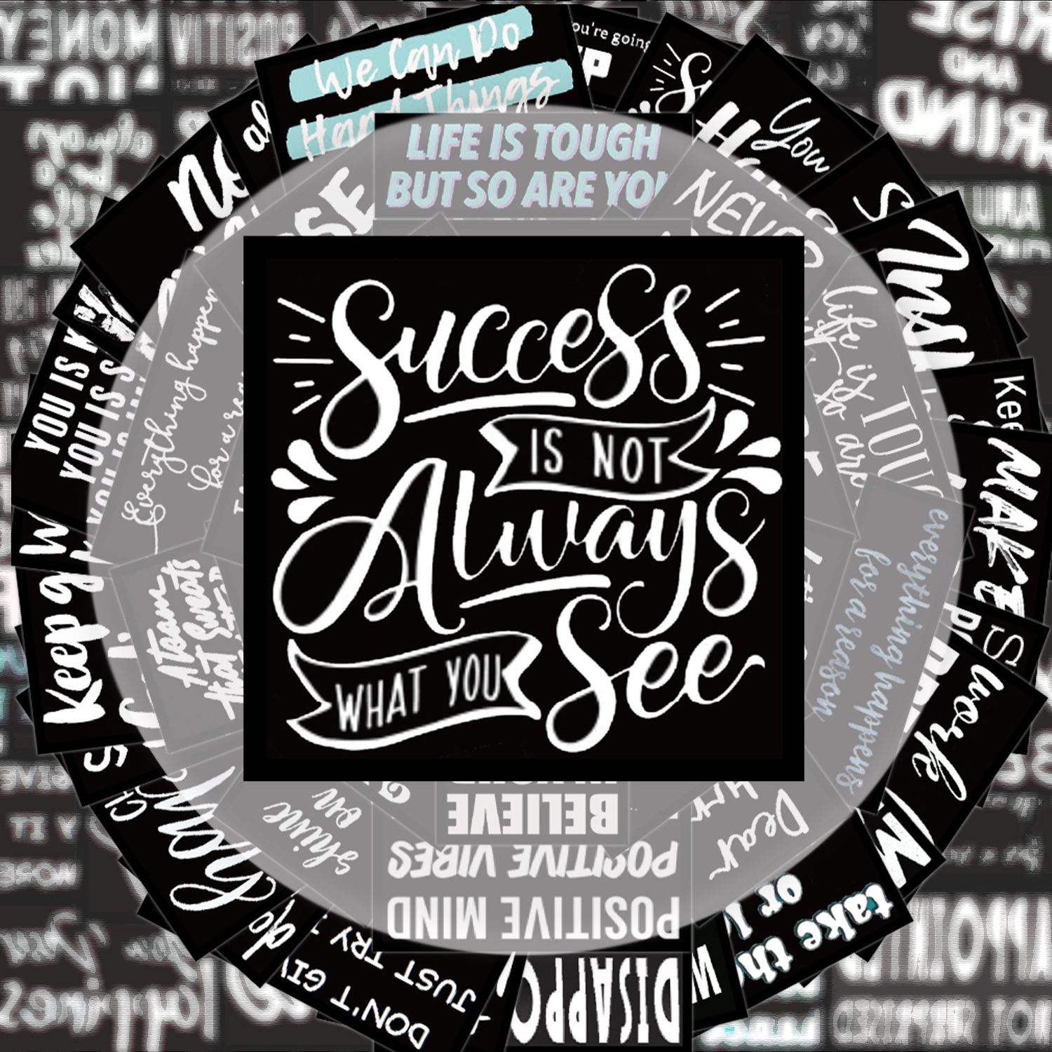 61 Black and White Inspirational Graffiti Stickers, Suitable for Decorating Water Bottles, Laptops, Mobile Phones, Suitcases, Skateboards, Guitars, Boxes, and Party Decorations