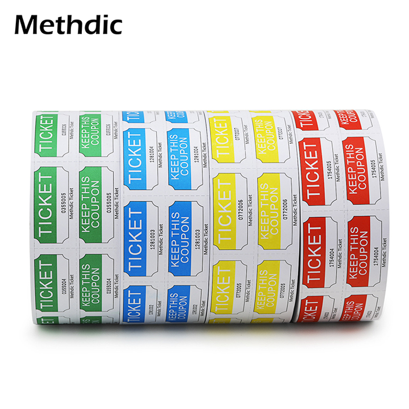 Methdic Raffle Ticket Double Rolls Tickets 1x2 Inch 4 Color for Options