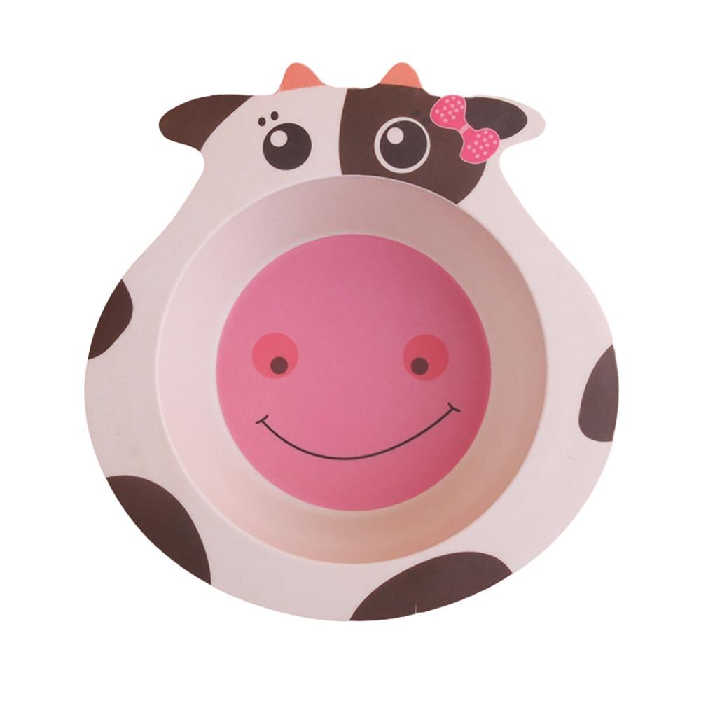 Baby Bowl Cartoon Animal Tableware Feeding Plate Bamboo Fiber Kids Dish Cutlery: Milk Cow