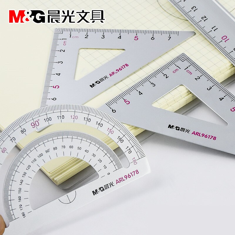 Aluminium Alloy Ruler Set 4pcs ARL96178 Maths Drawing Metal Geometry Rulers 15cm Straightedge 45/60 Degree Triangle Protractor