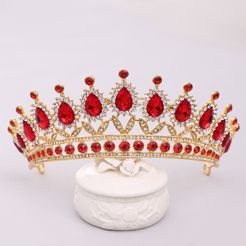 Di Strass Rosso di lusso di Cristallo di Cerimonia Nuziale corona Accessori per Capelli Da Sposa Diademi regina Diadema Da Sposa spettacolo Capelli Accessori di Gioielli