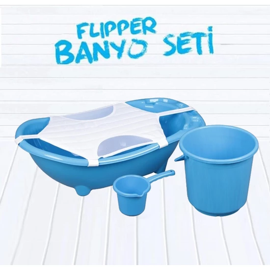 Flipper Baby Bath Tub Set-4'lü Bathtub Set: Blue