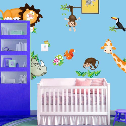 Jungle Wild Animals Vinyl Mural Wall Decals Sticker Kids Nursery Room Decor