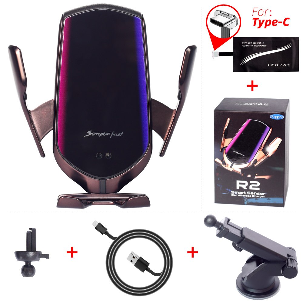 Qi Wireless Car Charger Automatische Klem 10W Snelle Lading Houder ForIphone11pro Xr Xs Forhuawei P30Pro Infrarood Sensor Telefoon Mount: Gun two type-C