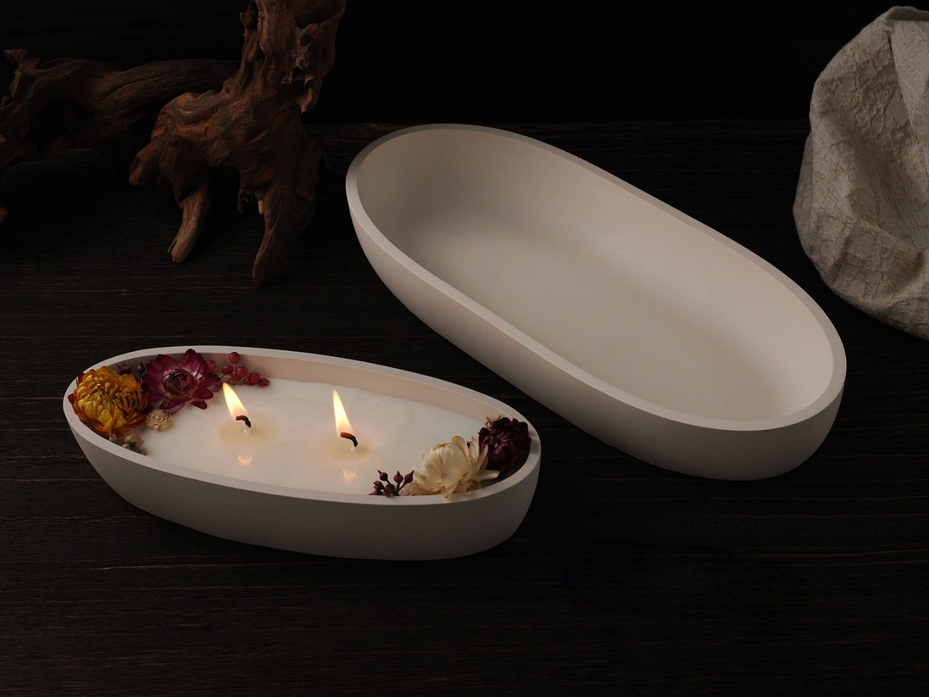 Tarro de vela con forma de barco de cemento ovalado, moldes de silicona DIY, maceta de yeso de hormigón, caja de cera, bandeja para velas, molde para decoración del hogar