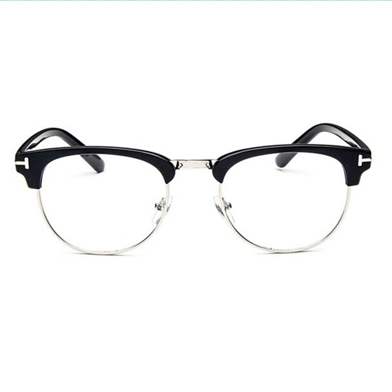 Half Metal Women Glasses Frame Eyewear Men Eyeglasses Frame Vintage Optical Spectacle Frame Spectacles Square Clear Glasses: black silver