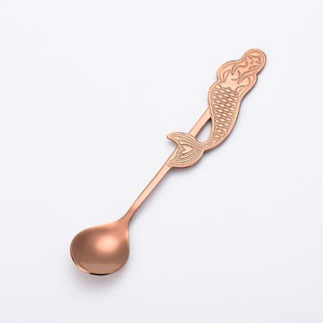 Cuillère à café et à Dessert sirène en acier inoxydable, cuillère à thé Moka à sucre et crème glacée, accessoires de cuisine, vaisselle, de décoration: A