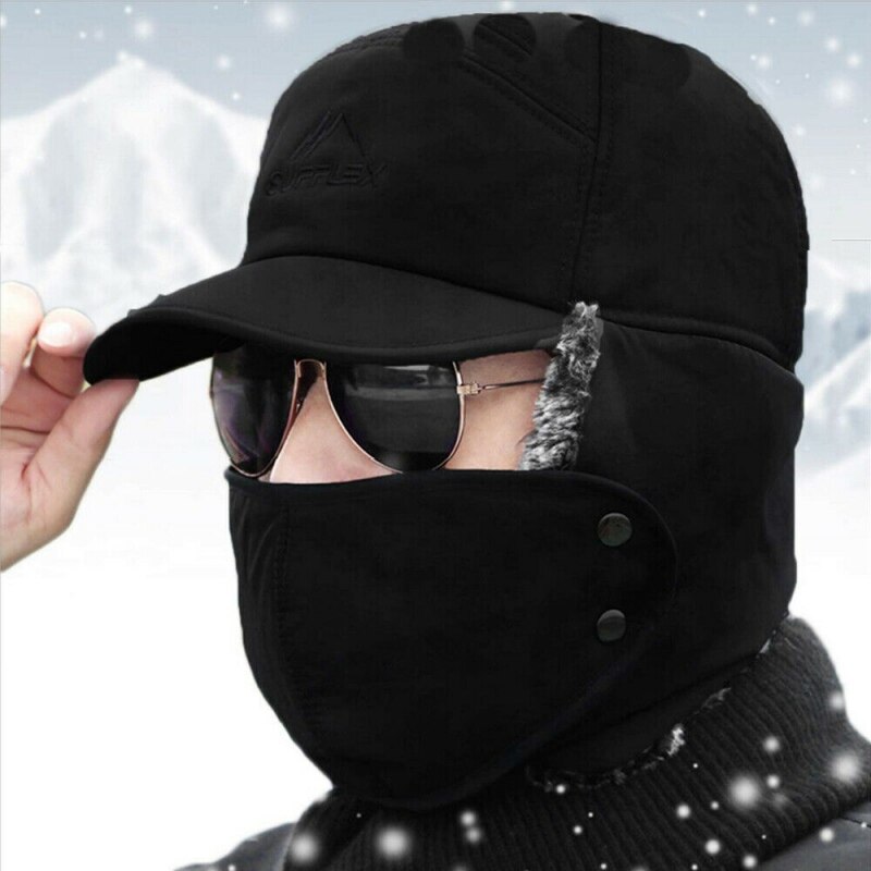 Gorro de invierno negro resistente a la intemperie, bufanda para hombre, suave, cálido, transpirable, de lana, de punto, gorro de invierno con doble capa