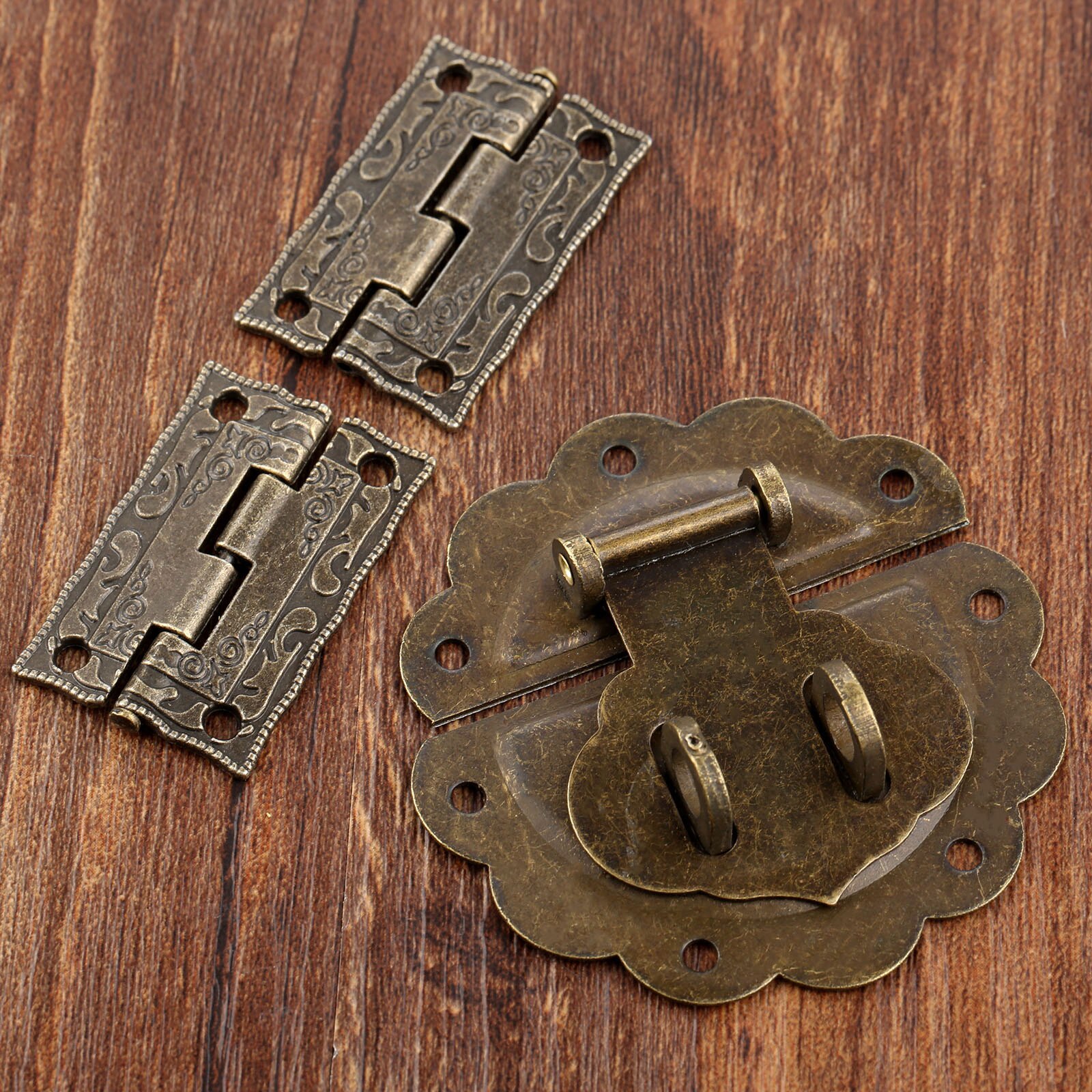 Juego de herrajes para muebles antiguos con cierre de hebilla con cierre decorativo chino antiguo candado para joyería caja de madera 58mm