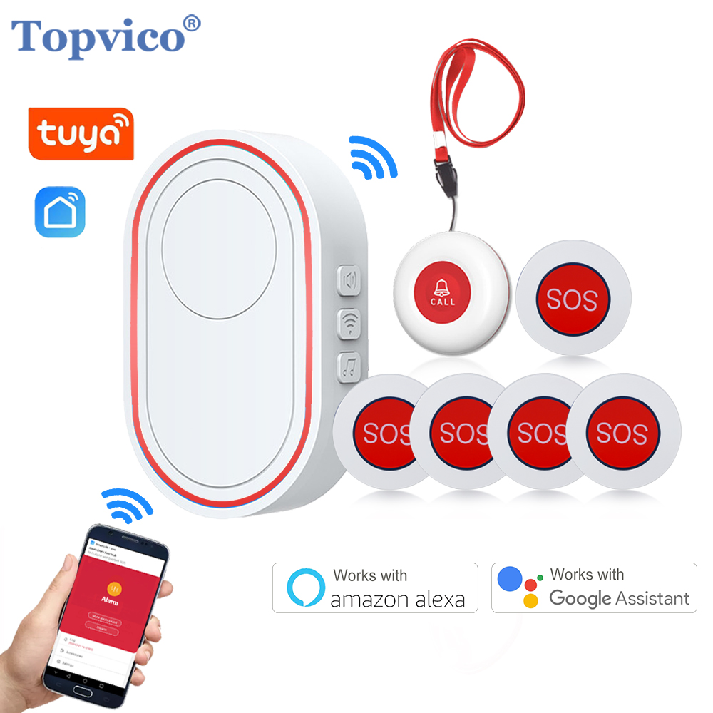Topvico Wifi bouton de panique alarme prévention des chutes pour personnes âgées démence RF433mhz sans fil lit alarme soignant téléavertisseur Tuya APP