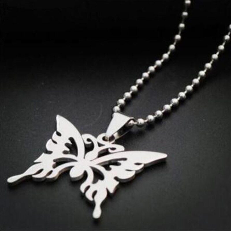 Punk Rock Zoete Vlinder Rvs Hanger Ketting Streetwear Ball Chain Polijsten Chain Mode Ketting Unisex Sieraden: Silver 4mm
