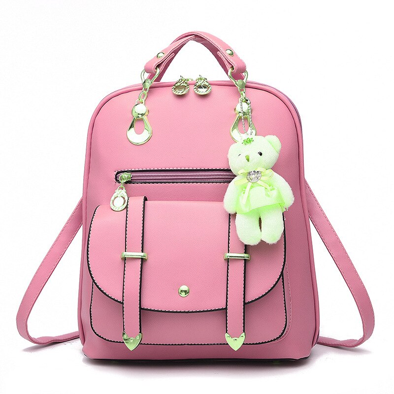 Backpack Women Pu Leather Female Backpacks Teenager Girls Female School Mochila Feminina Rucksack Mochilas Mujer: Pink