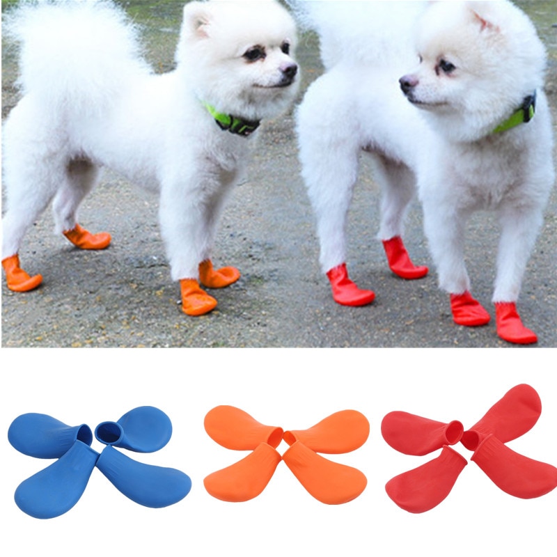 4Pcs Pet Hond Rubber Waterdichte Schoen Cover Pet Sokken Voet Cover Non Slip Outdoor Puppies Regen Schoenen Pet Poot protectors