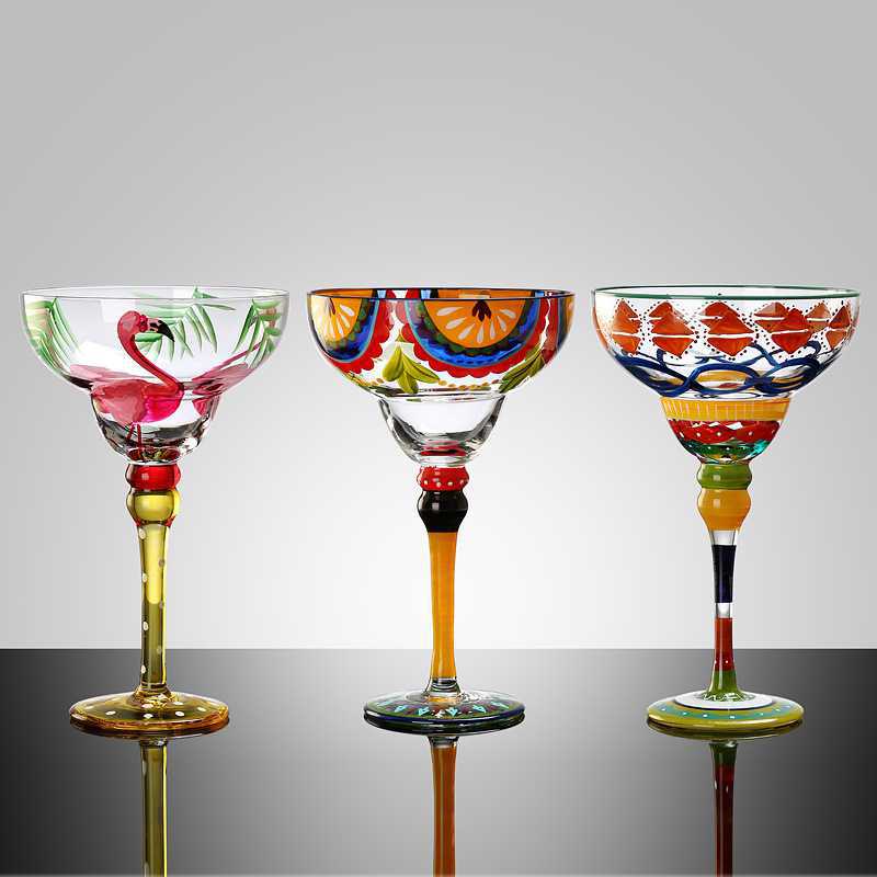 270ml Margarita Wine Glasses Handmade Colorful Cocktail Glass Goblet Cup Lead-free Home Bar Wedding Party Drinkware