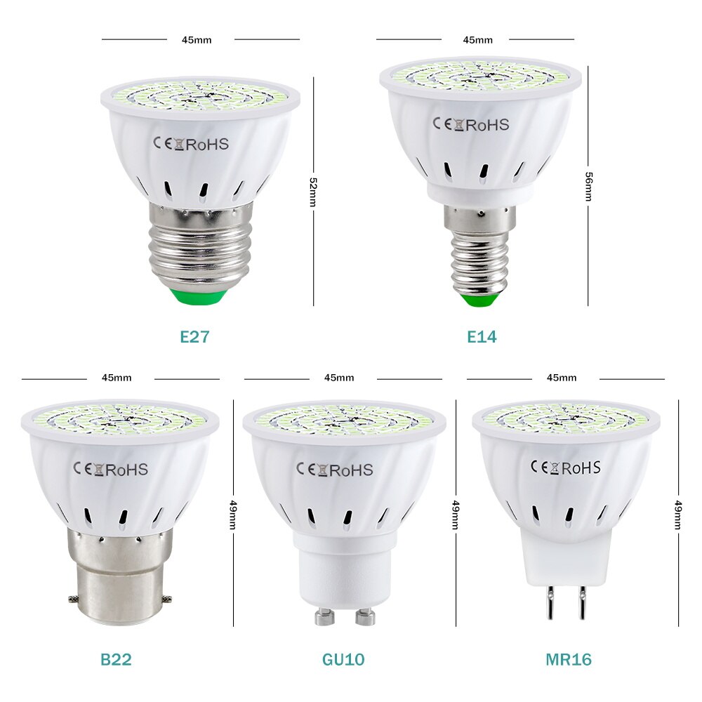 E27 E14 UV Desinfection Lamp LED Sterilizer Lamp MR16 LED UVC Germicidal Bulb GU10 Ultraviolet Light 48 60 80LEDs B22 UV Lamp