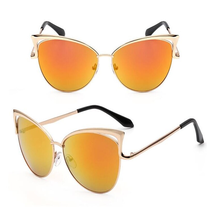 katt øye merke solbriller kvinner speil flat rose gull årgang metall reflekterende solbriller kvinner hunn oculos gafas