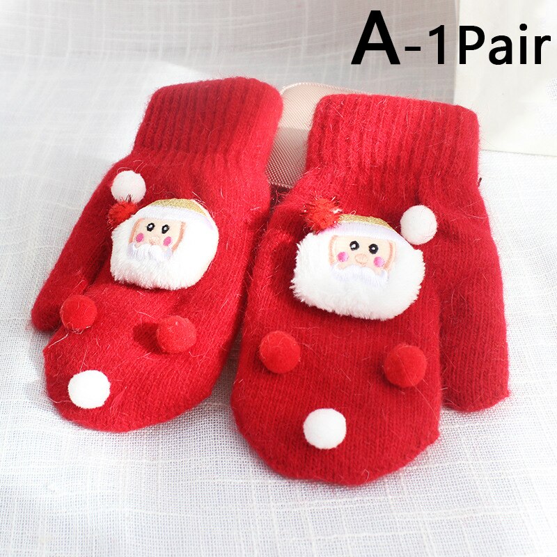 Christmas Red Full Finger Gloves Mittens Snowman Gloves Girl Knitting Needle Thickened Party Year Children