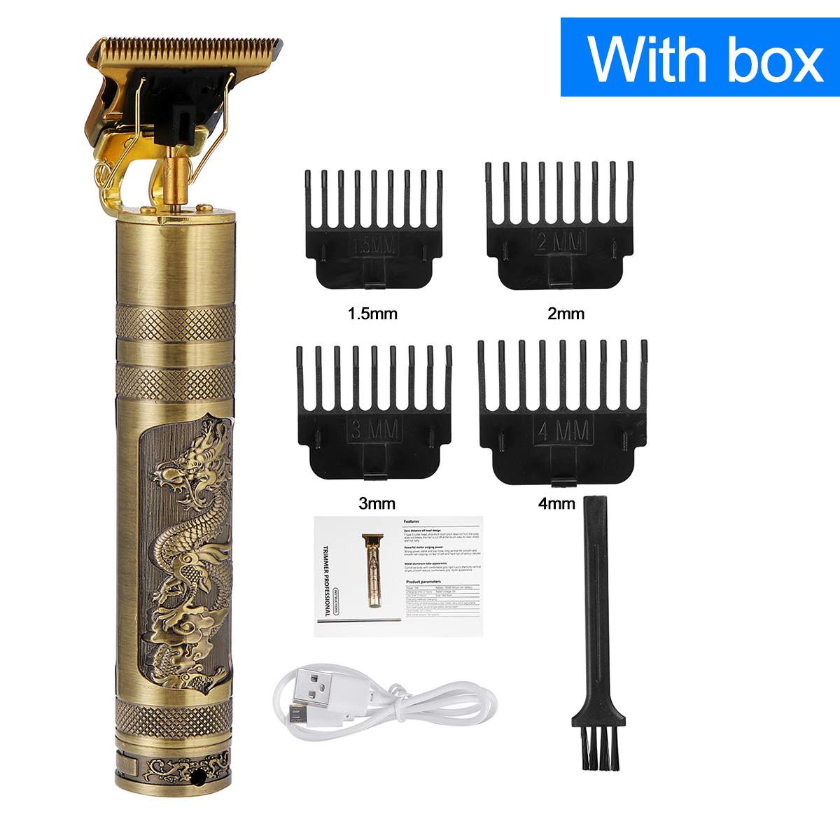 USB Bald Head Hair Clipper Trimmer Heavy Hitter Shaving Rechargeable Cordless Hair Cutter Buddha Dragon Tiger 0mm T Blade Head: Type 7