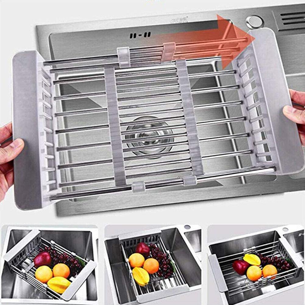 Rack Drain Basket Steel Telescopic Kitchen Shelf Drain For Kitchen Drainers Holder Dish Installation Sin I3H9