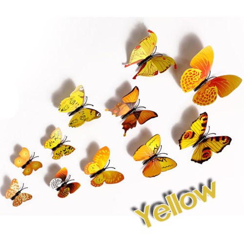 12Pcs 3D Butterfly Wall Decals Removable Sticker Kids Art Nursery Magnets Decor