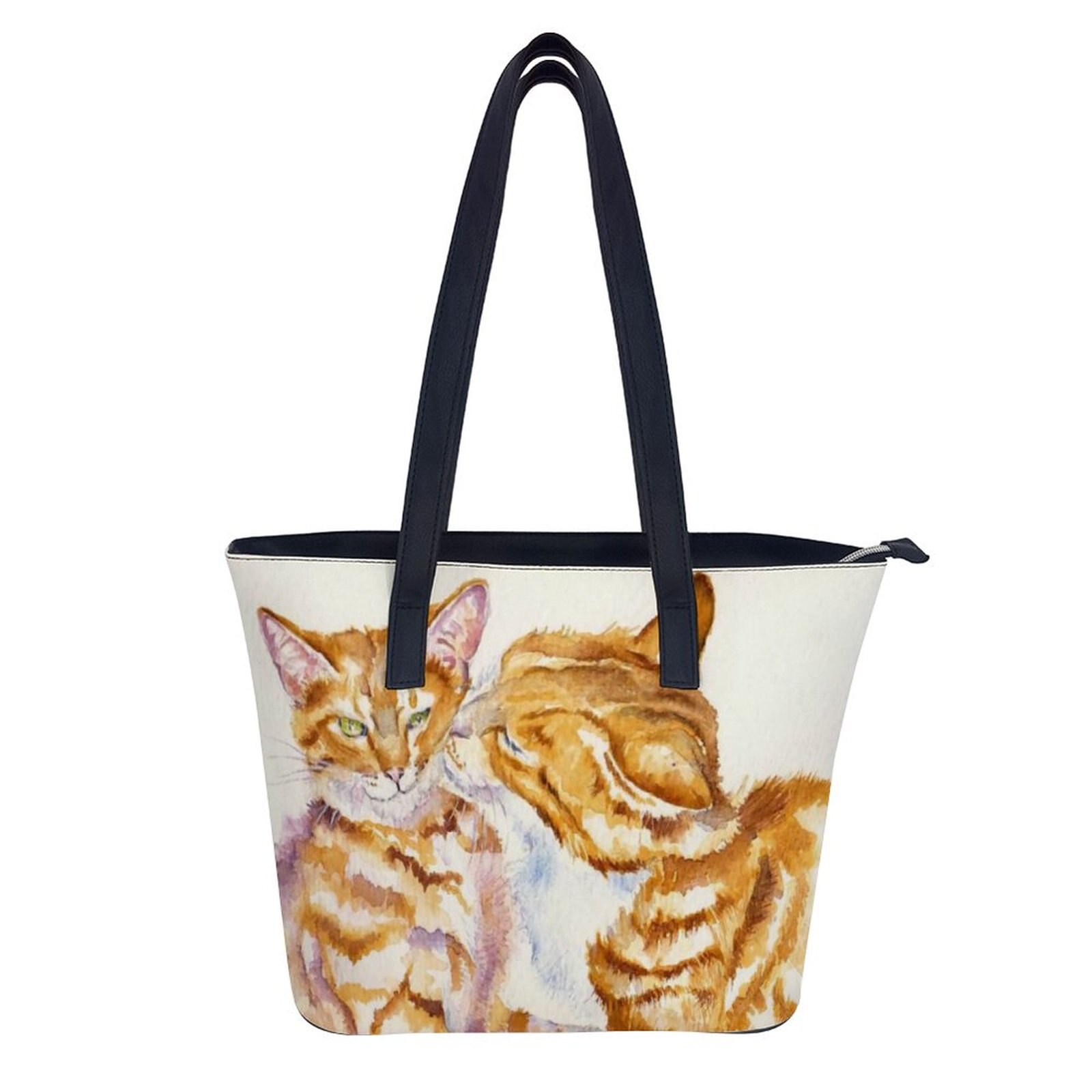 Sac à main en cuir de plage réutilisable, sac à bandoulière de chat drôle, poignée à la , sac de Shopping pour fille: white-style1-18