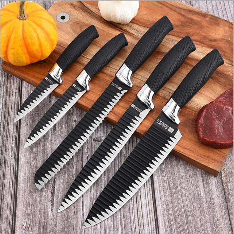 Little Cook 5Pcs Kitchen Knives Set Chef Knife Cleaver Pumpkin Carving Stainless Steel Japanese Style Knifes Set Cooking Set