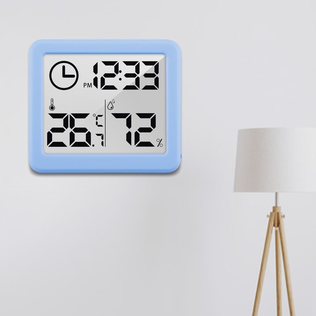Compact Indoor Desktop Digital Clock Easy to Read Thermometers Hygrometer: Blue