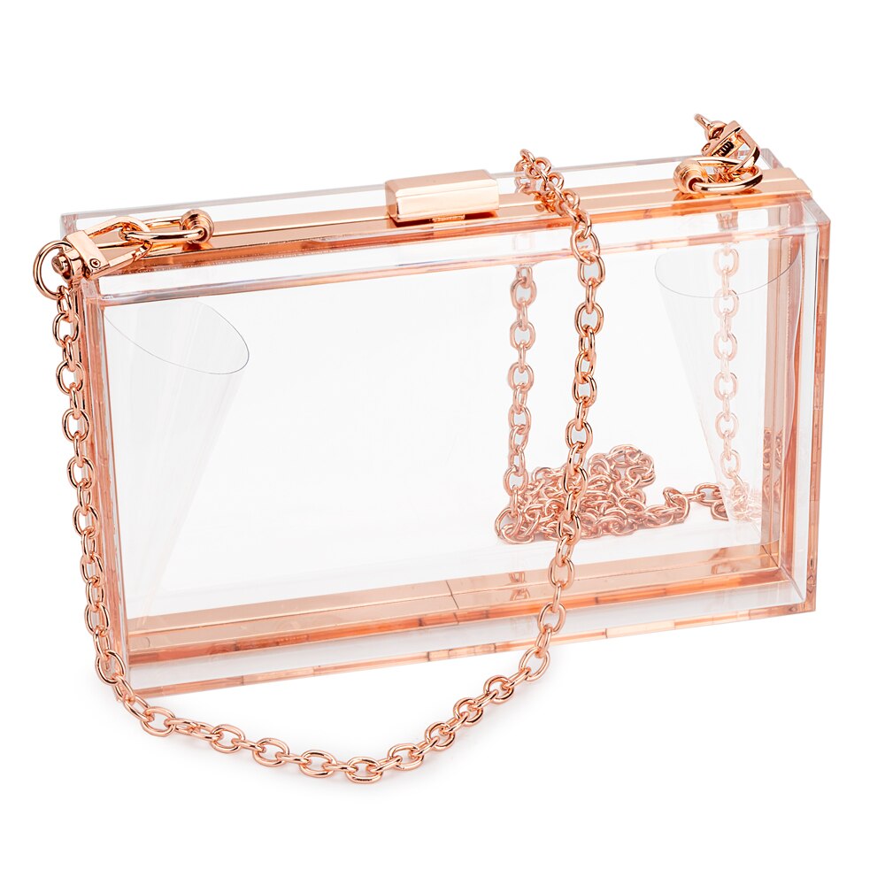 Bolso de mano transparente de acrílico para mujer, bandolera de hombro con correa de cadena extraíble, bolso cruzado para chica, de noche: Rose Gold