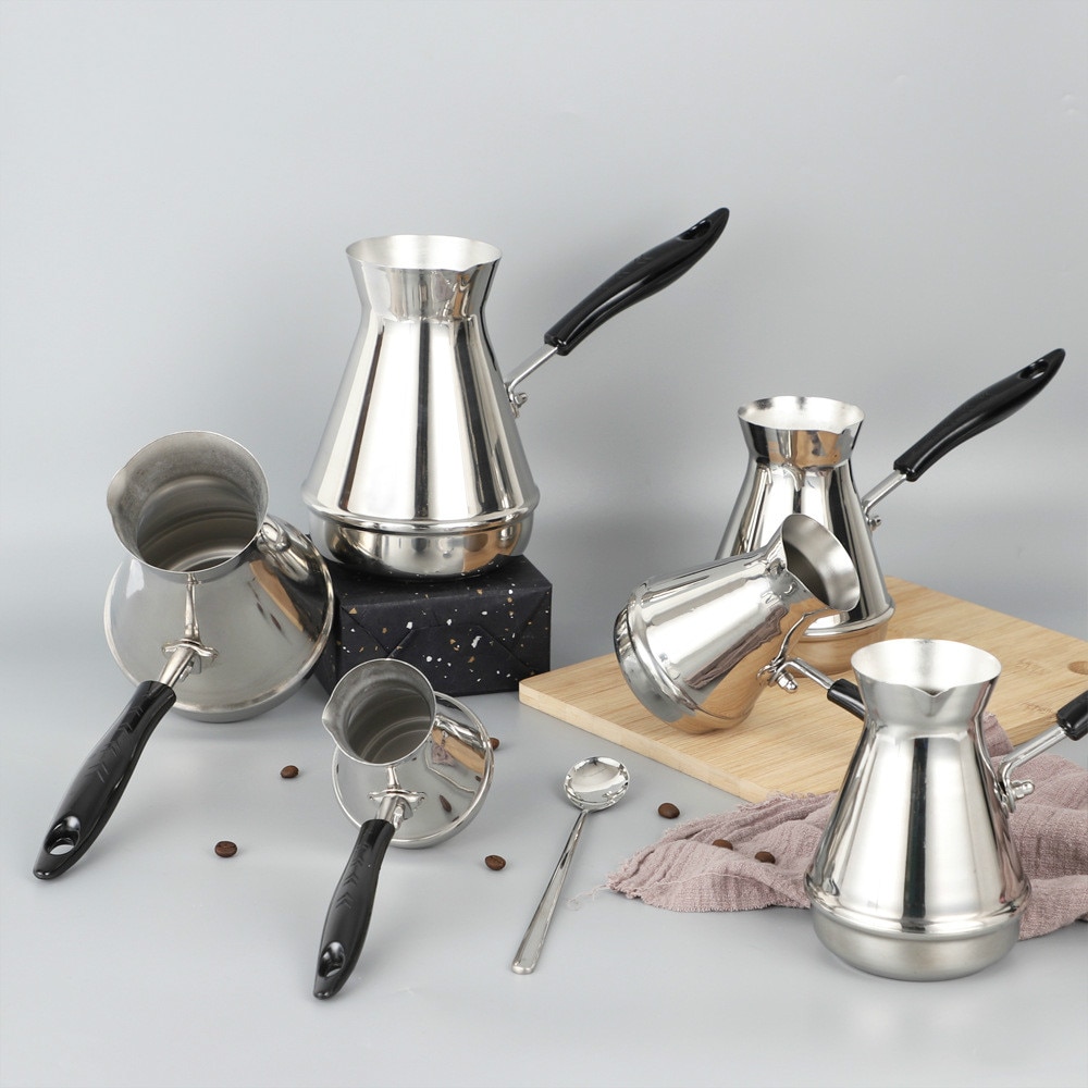 Stainless Steel Turkish Coffee Pot Arabica Coffee Maker Kettles Percolators European Long Handle Mocha Moka Pots WJ717