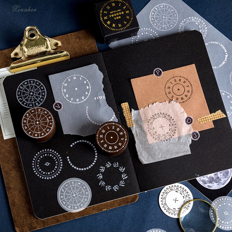 Vintage månefase kalender ur rundt stempel diy træ gummistempler til scrapbog papirvarer scrapbog standard stempel
