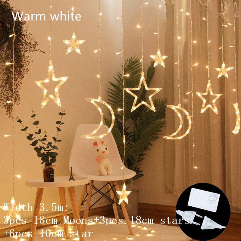 Guirlande lumineuse LED en forme de lune et d&#39;étoile, luminaire décoratif d&#39;intérieur et d&#39;extérieur, idéal pour un jardin ou un Patio, ou comme décoration de noël, 220V, ue: Style 1 Warm white