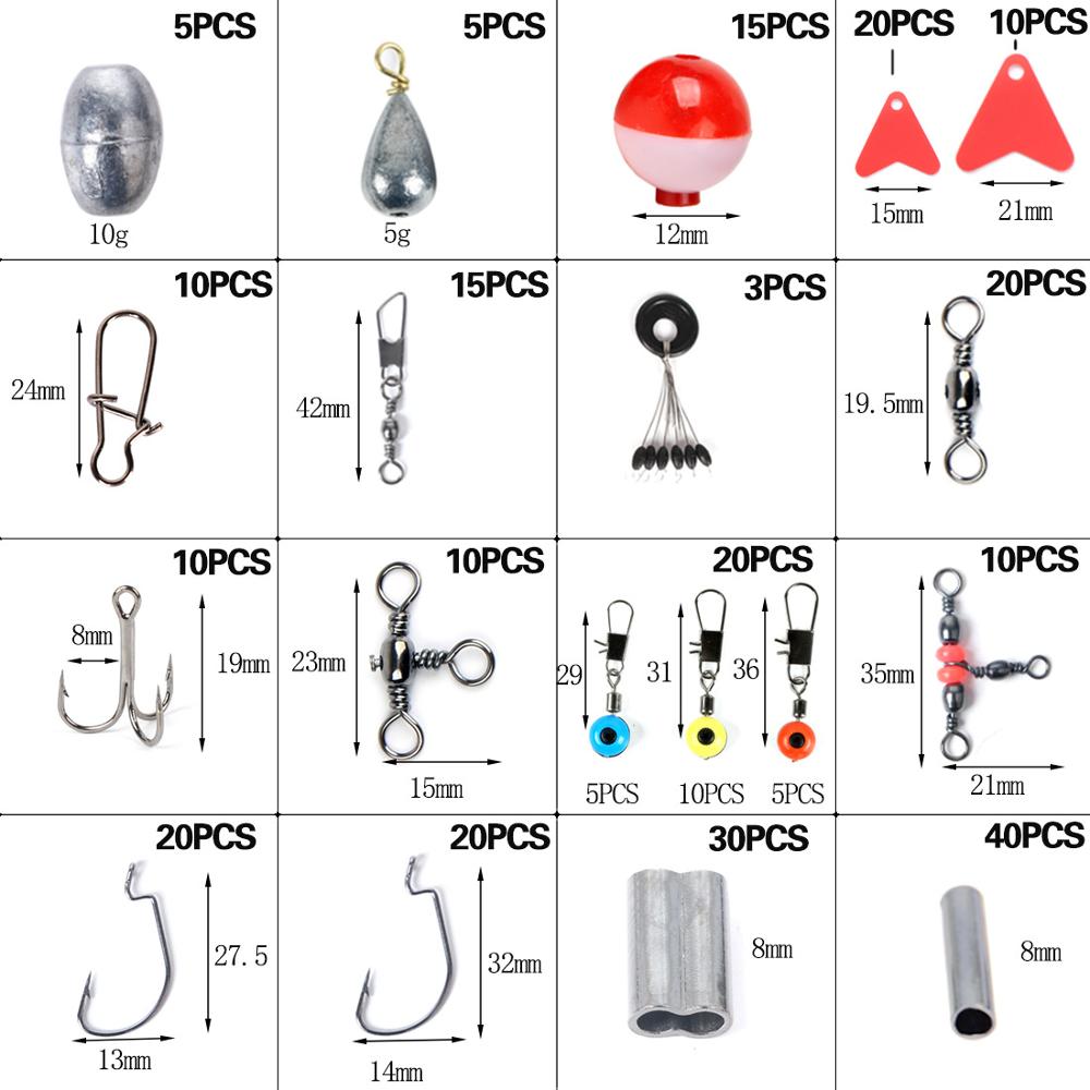 263pcs/box Fishing Accessories Kit Spherical Fishing Float Crank Hooks Connectors Lead Sinker Sea Fishing Tackle Boxes FO403