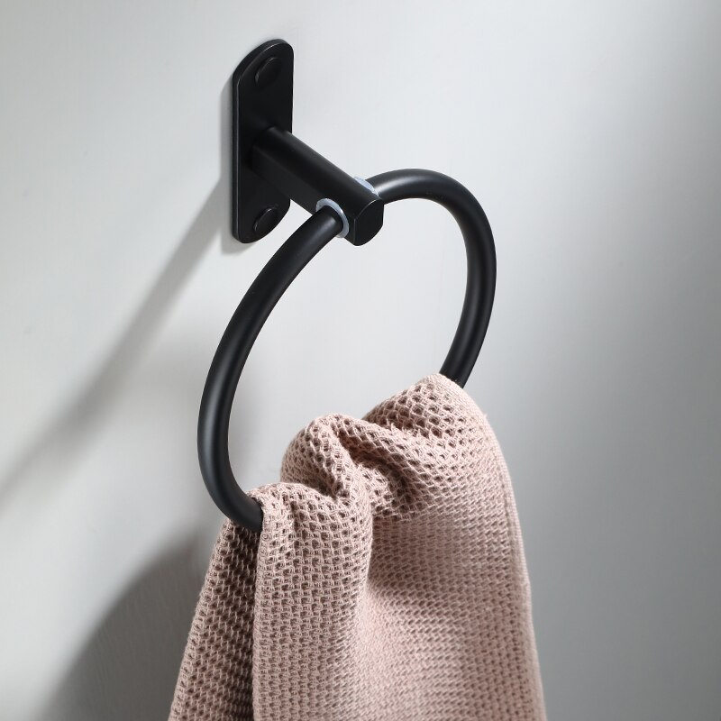 Neglefri sort håndklædeholder håndklæde ring rund vægmonteret hvid håndklædestativ håndklædehylde rustfrit stål badeværelse tilbehør