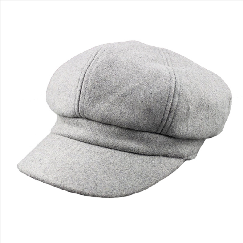 Newsboy Caps Women Winter Soft wool Gatsby Cap Octagonal Baker Peaked Beret Driving Hat Female Sunscreen Hats Painter Tour cap: Light gray