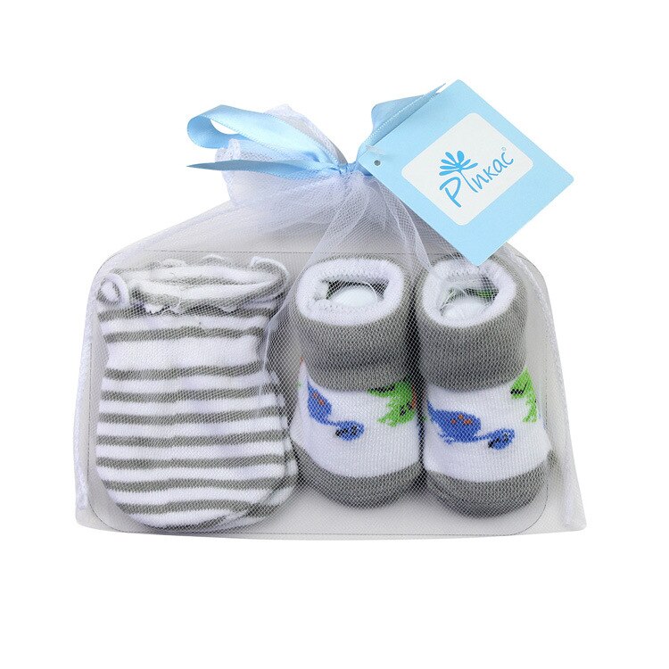 Newborn Infant Gloves Socks Set Autumn Winter Baby Boys Simple Style Striped Pattern Low Tube Socks + Anti-scratch Gloves Kits: C