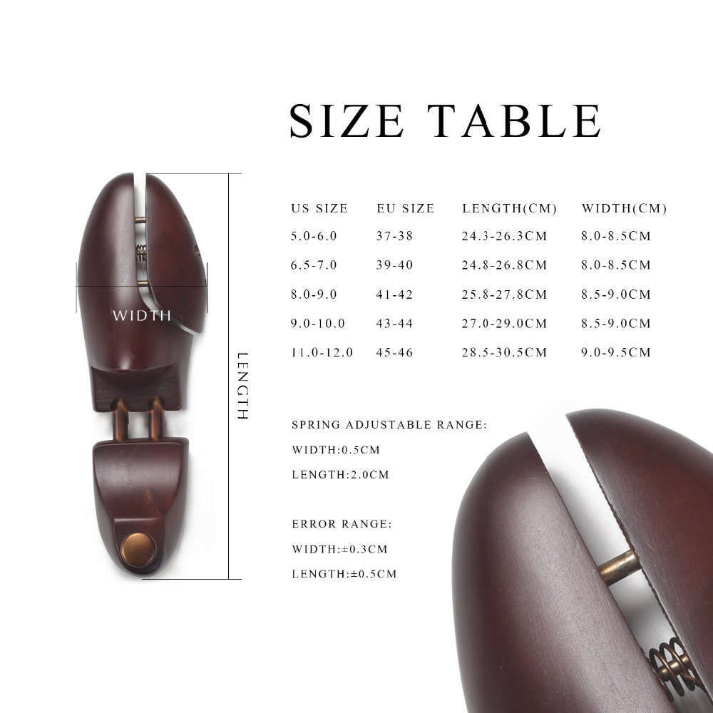 Menns seder tre sko trær metall knott justerbar sko pleie retro brun maling