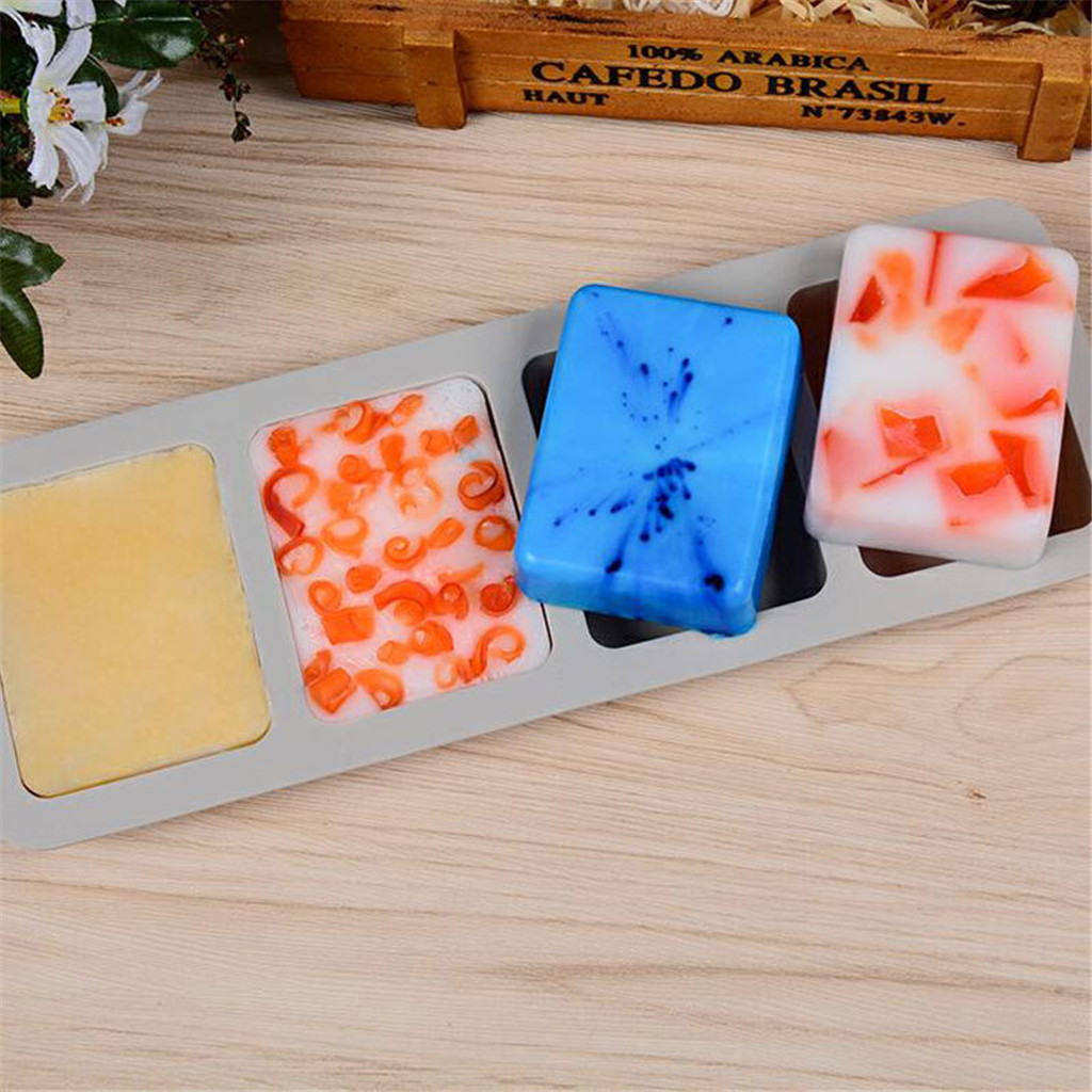 soap molds for soap making Silicone DIY 4 Grid Silicone Soap Mold Handmade Soap Making Square Moulds Tool d90927