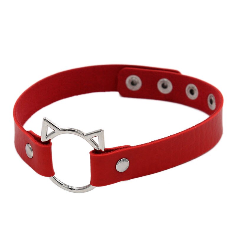 Kat øre pu læder choker halskæde kvinder chocker halskæder tilbehør punk halsrem bryllup brud smykker: Rød
