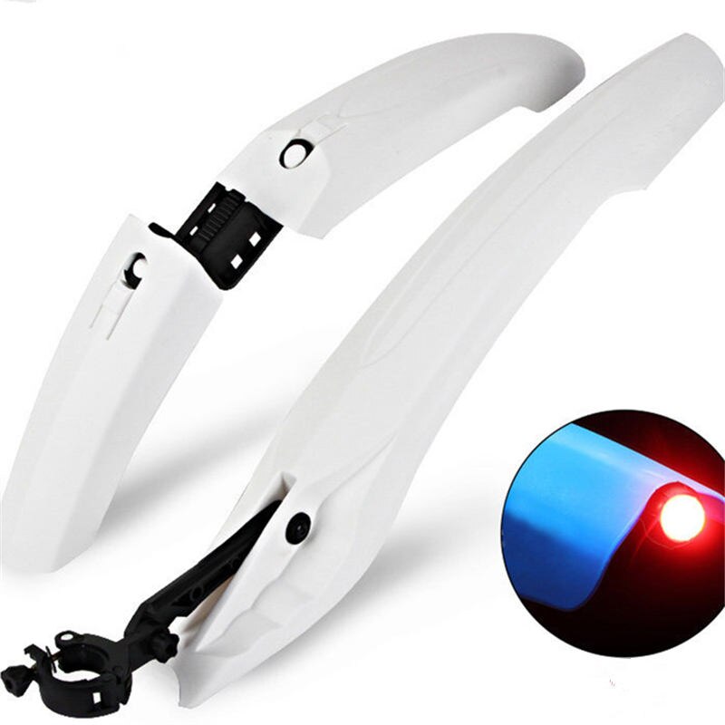 Guardabarros para bicicleta con luz trasera LED, ajustable, 5 colores, fácil de instalar: white